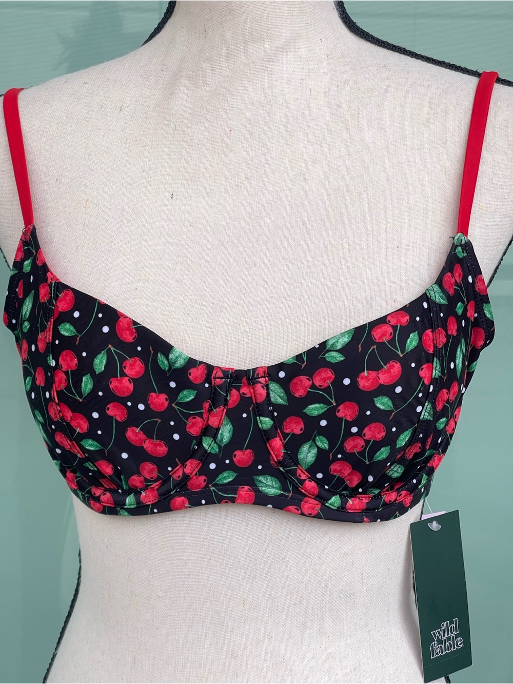 wild fable Black Cherry Print Bikini Top with Red Straps Small 4-6
